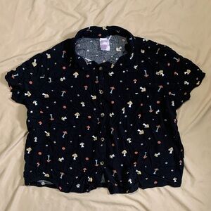 No Boundaries Black Button Down w/ Mushroom Pattern